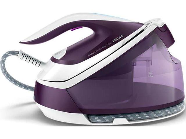 Statie de calcat Philips PerfectCare Compact Plus GC7933/30, Talpa SteamGlide Plus, Tehnologia OptimalTemp , 6.5 bari, Abur 120 g/min, 1500 ml (Alb/Mov)