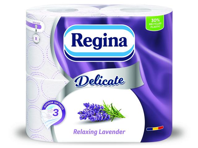 Hartia igienica Regina Delicate Lavander, 4 role, 3 str, 150 foi