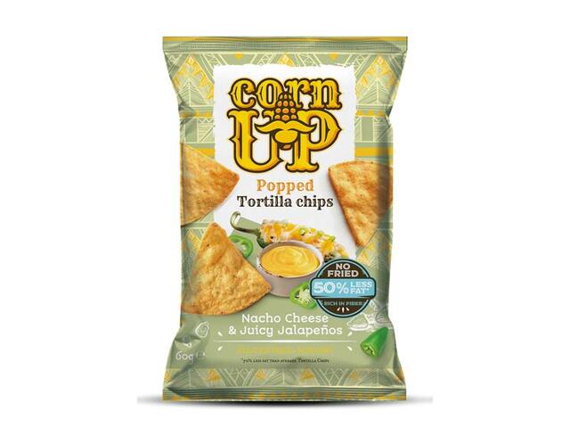 Cornup  Chips Tortilla Din Porumb Integral Galben Cu Aroma De Branza Nacho Si Jalapeno 60 G