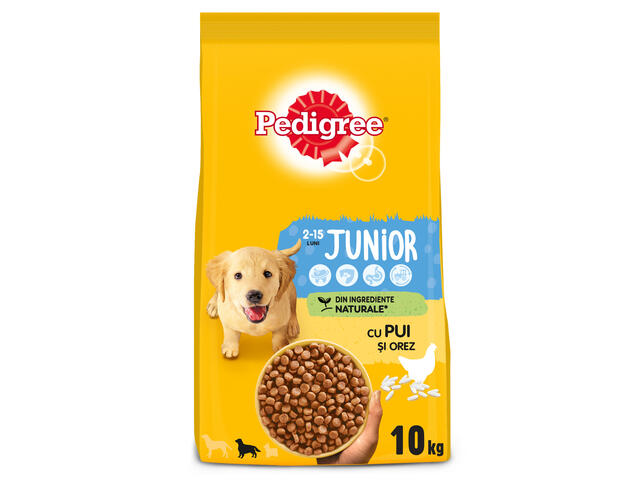 Pedigree hrana uscata pentru caini juniori, cu pui si orez 10 kg