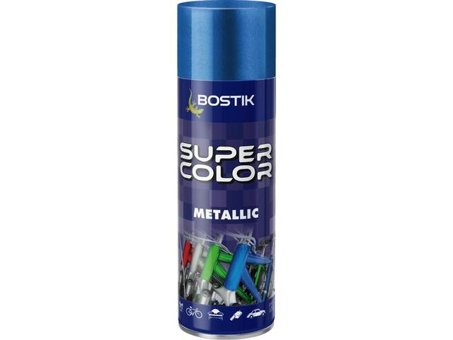 Vopsea spray universala efect metalic Bostik Super Color, albastru, lucios, interior/exterior, 400 ml