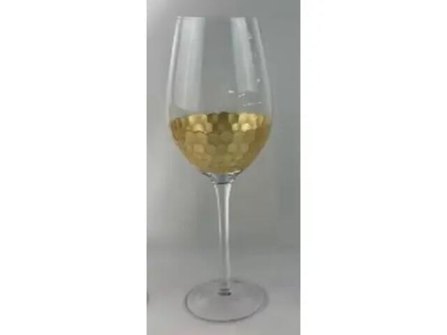 Pahar vin cu model fagure, 550 ml, Transparent/Auriu