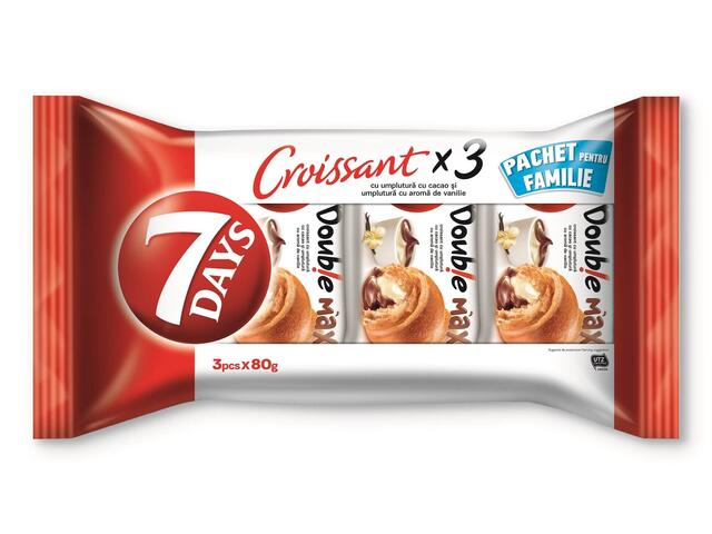 7Days Double Max Croasant cu crema cu cacao & crema cu aroma de vanilie 3x80g Pachet pentru familie