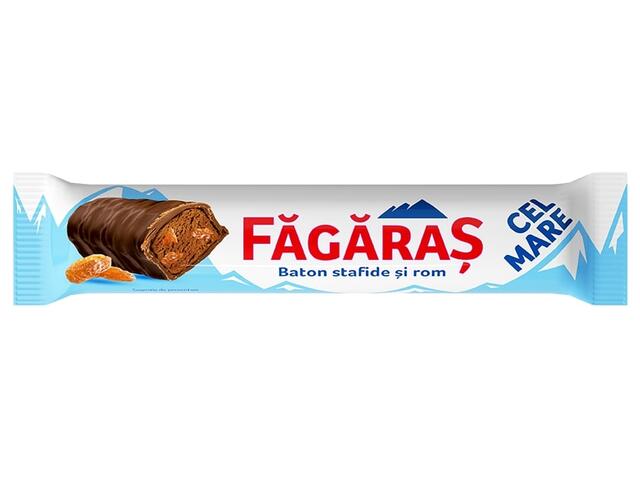 Baton cu umplutura de stafide, rom si glazura de cacao 45 g Fagaras