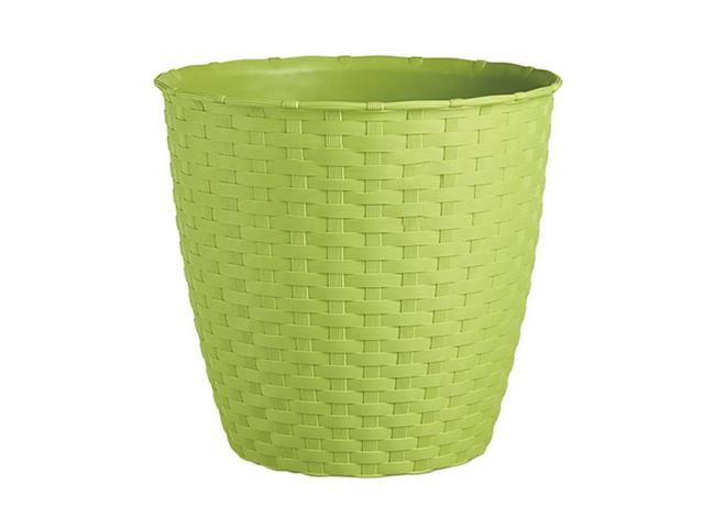 Ghiveci ratan Stefanplast, plastic, verde, 11 L, diametru 28.6 cm, 26 cm