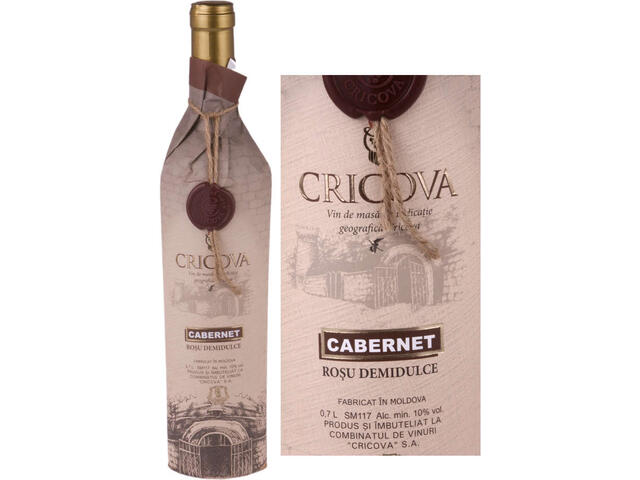 Cricova Cabernet Sauvignon vin rosu demidulce 10.5% alcool 0.7 l