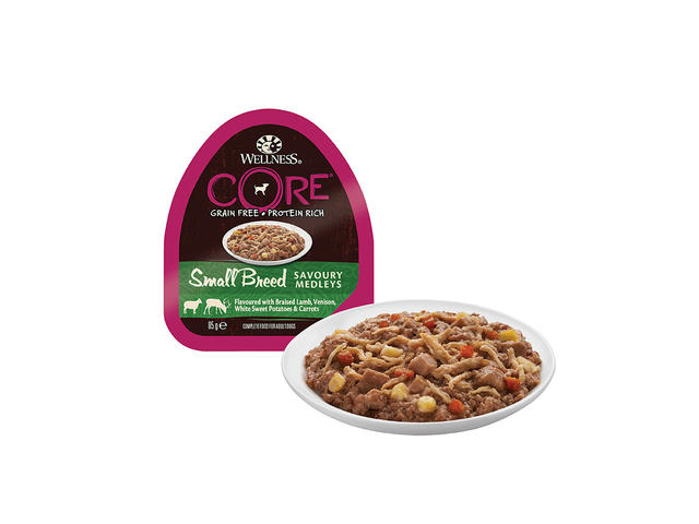 Hrana umeda pentru caini Wellness Core Small Breed Savoury cu miel si vanat 85 g