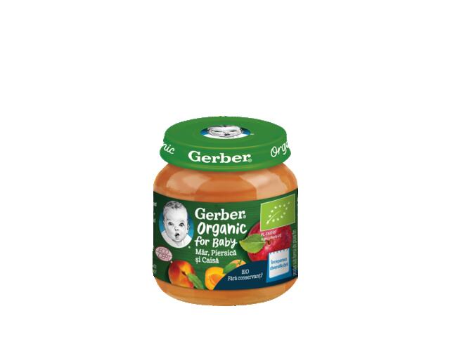 Gerber Bio Mar, Caisa Si Piersica, Piure Bebelusi Pentru Inceperea Diversificarii, De La 6 Luni, 125G