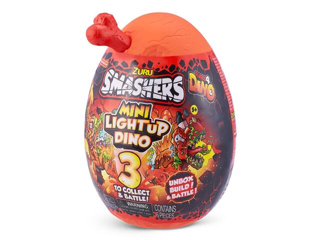 Figurina dinozaur in ou, Smashers, Mini Light Up Dino, Rosu, 13 cm