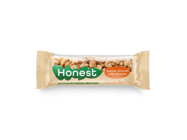 Baton cu arahide, migdale si ciocolata cu lapte cu indulcitor Honest 35g