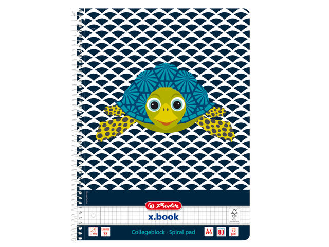 Caiet matematica cu spirala, A4, Herlitz, Cute Animals, Testoasa, 80 file