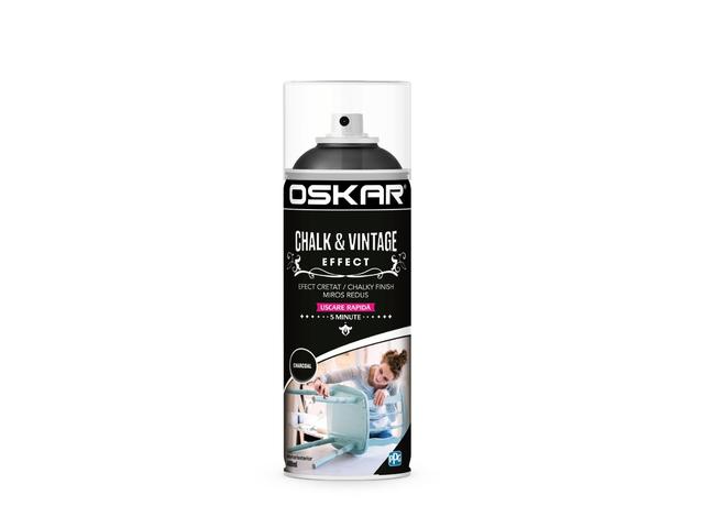 Vopsea spray pentru lemn / metal chalk & vintage efect Oskar, charcoal, mat, interior/exterior, 400 ml