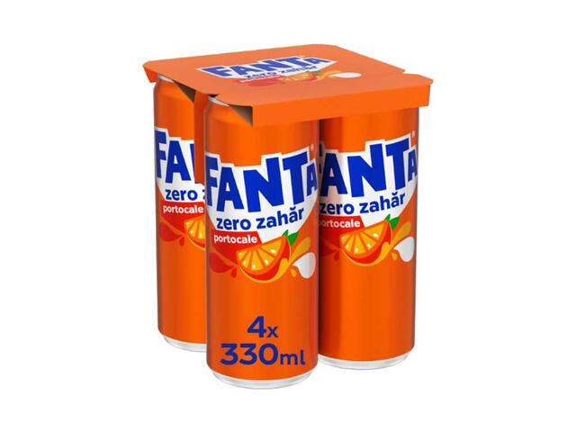 Fanta Bautura carbogazoasa Fanta Portocale Zero Zahar, doza, 4x0.33l