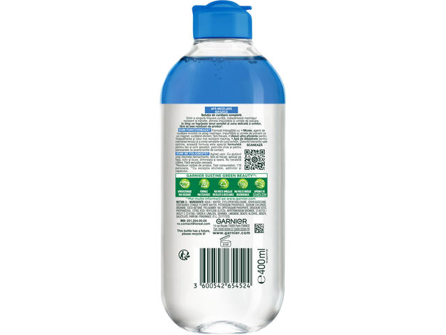 Apa micelara bifazica Garnier cu apa de albastrele pentru ten si ochi sensibili, 400 ml