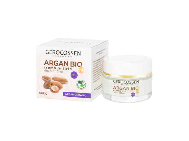 Crema Antirid Gerocossen Argan Bio pentru riduri vizibile 55+ cu ulei de argan organic, Q10, Homeostatine, 50 ml