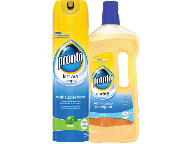 Pachet Pronto 5 in 1 Lime spray multisuprafete 300 ml si Pronto solutie pentru lemn 750 ml