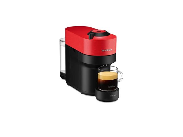Espressor Nespresso by Krups Vertuo Pop XN920510, 1500W, Extractie prin centrifuzie, 4 retete de cafea, 0.56 L, Negru / Rosu