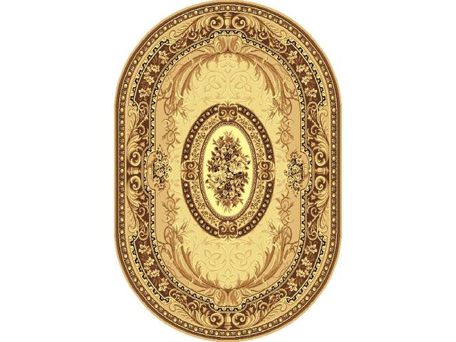 Covor clasic Gold 042/12, oval, polipropilena BCF, bej/maro, 60 x 110 cm