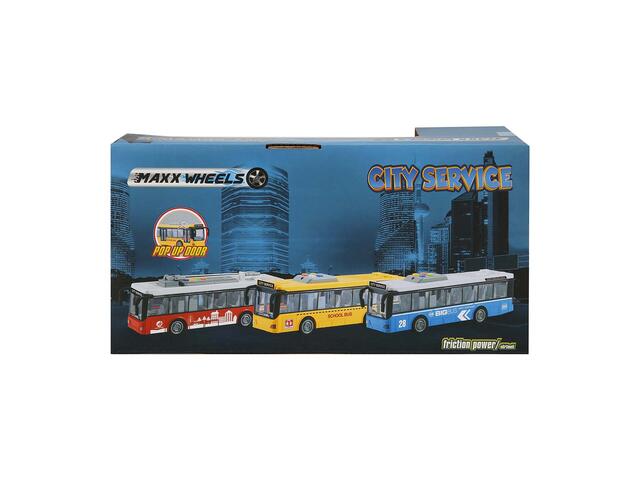 Troleibuz cu lumini si sunete, City Service, Maxx Wheels, 1:16, Rosu