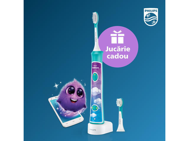 Periuta de dinti sonica electrica Philips HX6322/04 Sonicare for Kids, 62000 oscilatii, Bluetooth, Albastru