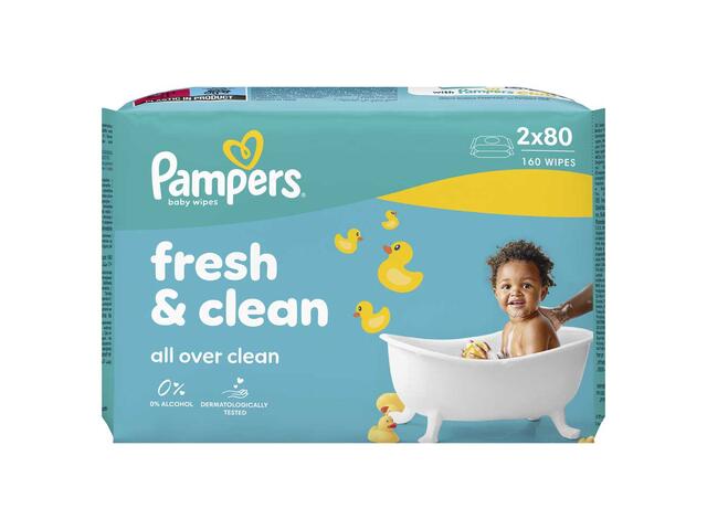 Servetele Umede Pampers Fresh Clean, 2 Pachete X 80 Servetele, 160 Buc