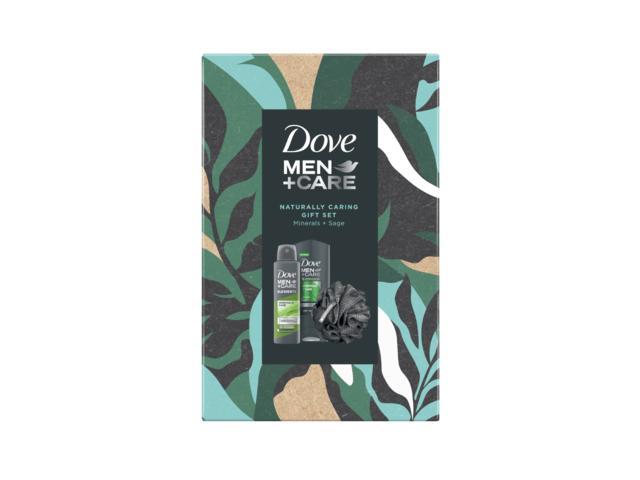 Set Dove Men+Care Self Care Mineral Sage, Barbati: Puf de baie + Antiperspirant spray, 150 ML + Gel de dus, 250 ML