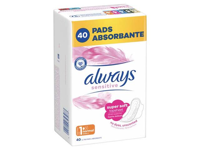 Absorbante Always Sensitive White Quattro Pack Size 1, 40 bucati