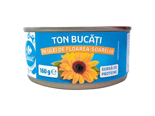 Ton dungat bucati in ulei de floarea-soarelui 160G Carrefour Classic