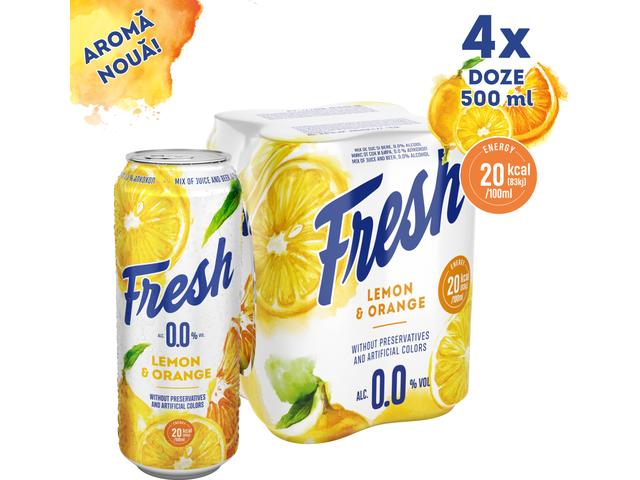 Fresh 0.0 Bere si suc lamaie si portocale fara alcool doza 4x0.5L