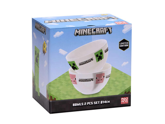 Set 2 boluri pentru cereale Minecraft, 14 cm, Alb cu model