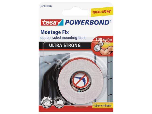 Powerbond Banda dublu adeziva Ultra Strong 1.5 m x 19 mm, alb, Tesa