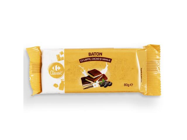 Baton cu lapte, cacao si vanilie Carrefour Classic, 80g