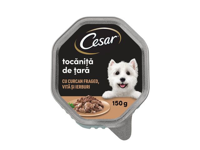 Cesar hrana umeda pentru caini adulti, pate, cu curcan si vita 150 g