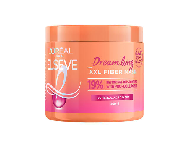 Masca pentru parul lung, deteriorat, L'Oreal Paris Elseve Dream Long, XXL Fiber Mask, 400 ML