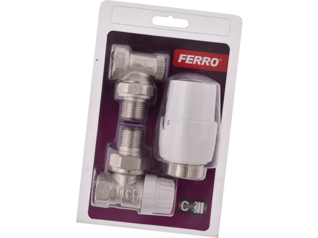 Set robinet colt pentru radiator + cap termostat Ferro ZTM21, 1/2 inch x 1/2 inch