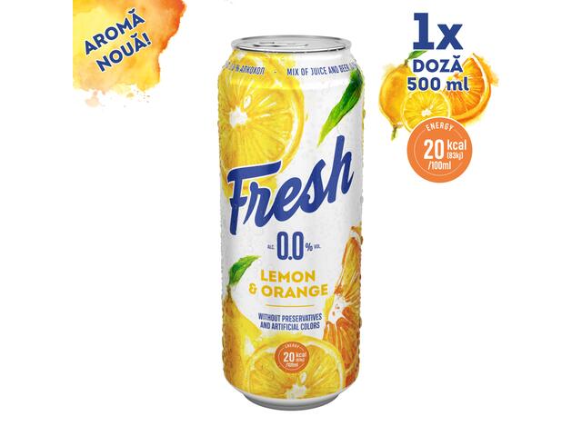 Fresh 0.0 Bere Si Suc Lamaie Si Portocale Fara Alcool Doza 0.5L