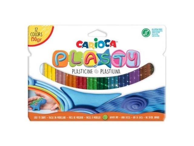 Plastilina Carioca Plasty, set 12 culori, 150 g, in cutie carton