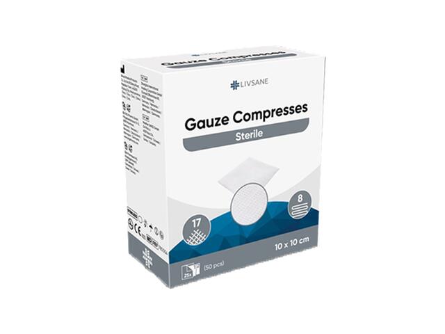 LIVSANE COMPRESE STERILE DIN TIFON 10 X 10 CM 25 PLICURI 2 BUCATI