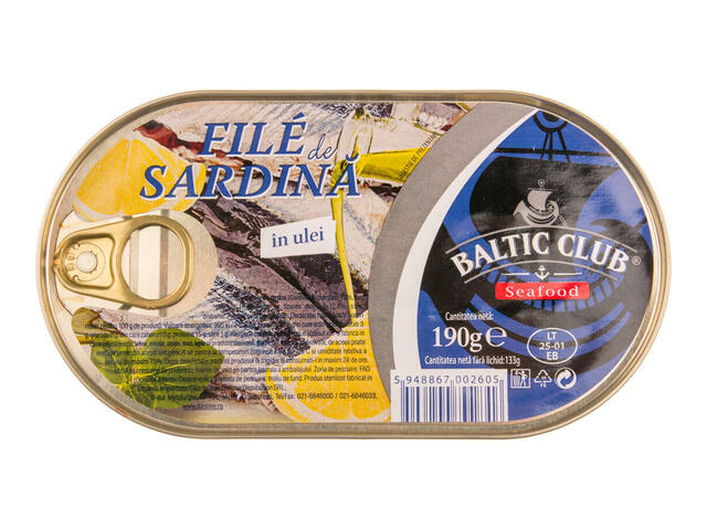 Baltic Club file de sardine in ulei vegetal 190 g