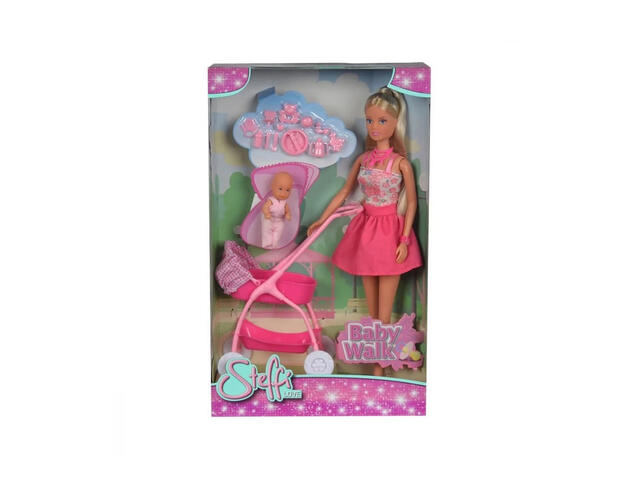 Papusa Steffi Love cu bebe in carucior