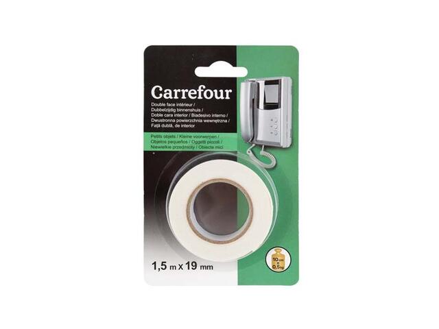 Banda dublu adeziva de interior Carrefour, pentru obiecte mici, 1.5 m x 19 mm