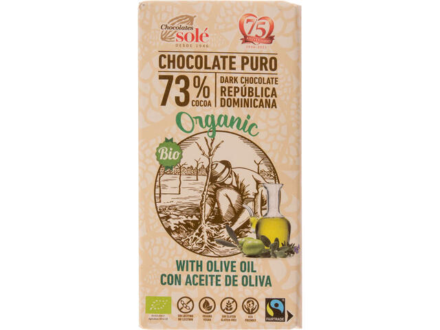 Chocolates Sole ciocolata neagra 73% cu ulei de masline ecologica 100 g