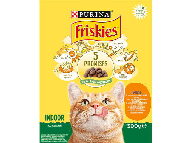 Friskies Adult Indoor pentru pisicile de interior, cu pui si legume, hrana uscata pentru pisici, 300g