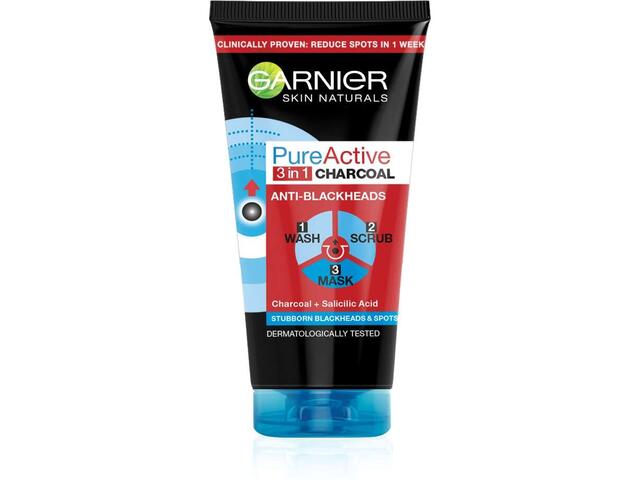 Garnier Skin Naturals Gel de curatare Pure Active Charcoal 3 in 1, 150 ml