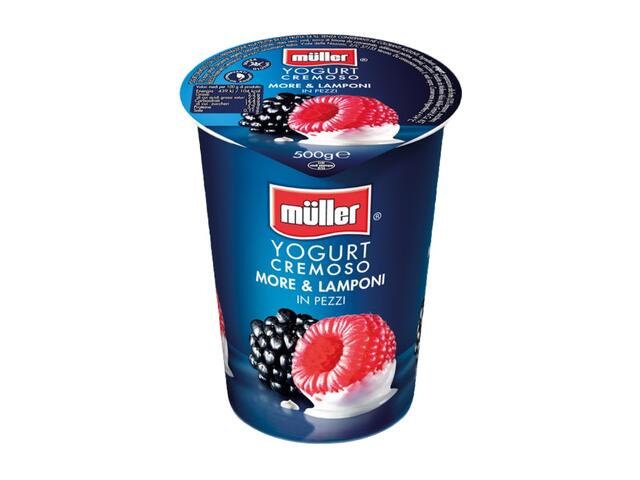 Pezzi Iaurt cu bucati de mure si zmeura 500g Muller