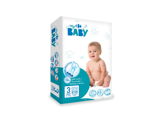 Scutece copii midi nr.3, 4-9 kg, 16 bucati Carrefour Baby