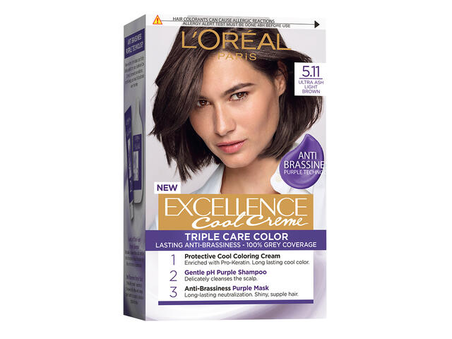 Vopsea de par pemanenta L'Oreal Paris Excellence Cool Crème 5.11 Saten Deschis Ultra-Cenusiu, 192 ML