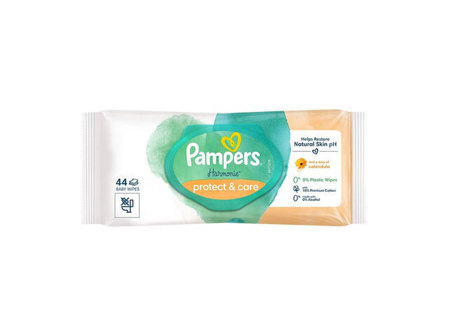 Servetele umede bebelusi Pampers Harmonie Protect & Care, cu galbenele, 44 bucati