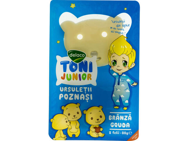 Delaco Tony Junior branza Gouda felii ursulet 80 g