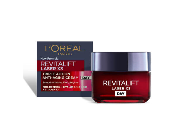 Crema antirid de zi L'Oreal Paris cu tripla actiune Revitalift Laser X3, 50 ML